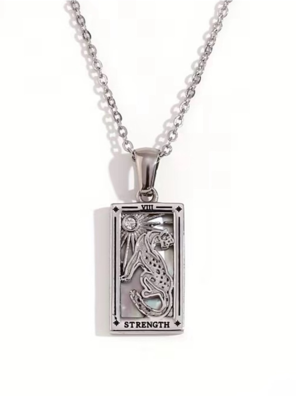 Strength Tarot Card Pendant Necklace in Silver